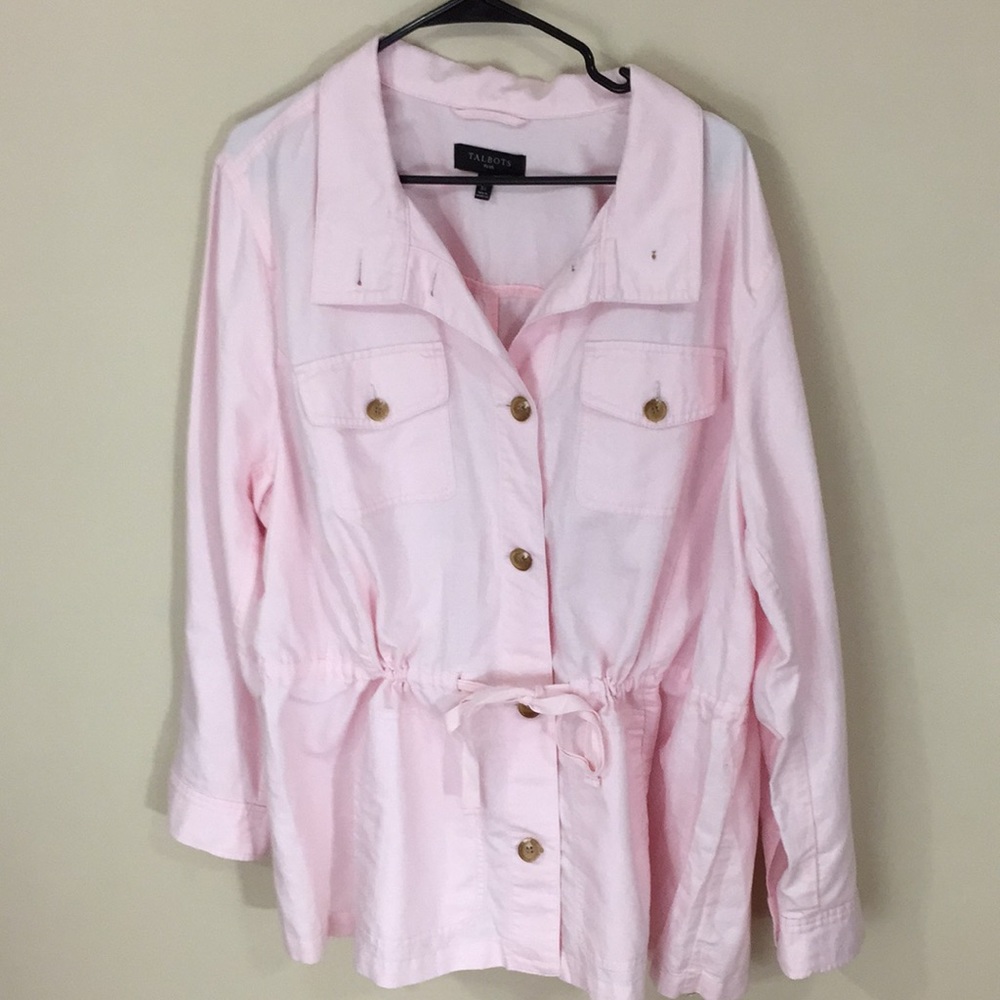 Talbots Plus Pink Linen Blend Safari Spring  Summer Jacket 3X